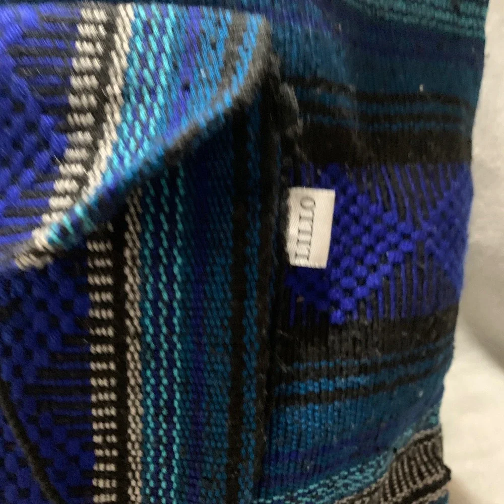 Lillo Woven Drug Rug Backpack Blue Black Striped Boho Drawstring Rucksack